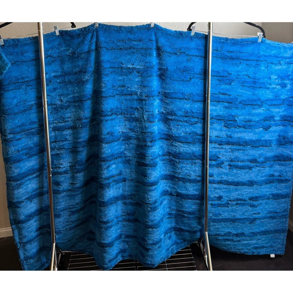 Sew Sweet Minky 74x52 Large Luxury Throw Blanket Blue Striped USA Made